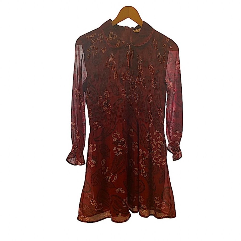 Abercrombie & Fitch Burgundy peter pan collar smocked dress size medium M
